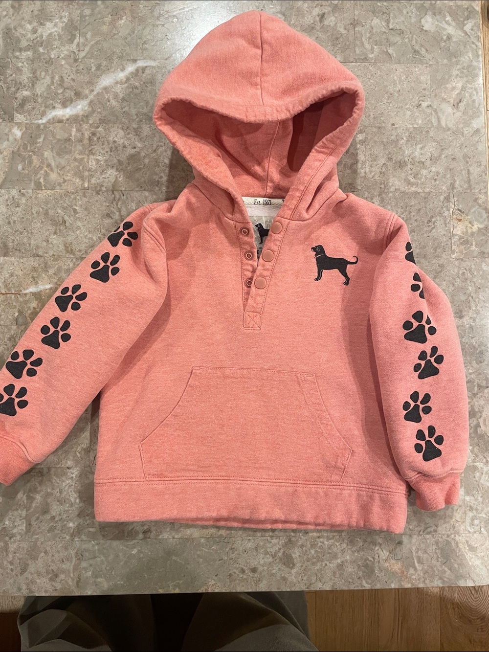Martha Vineyards Black Dog Coral Hoodie with Black Paw Prints fleece lined 2T